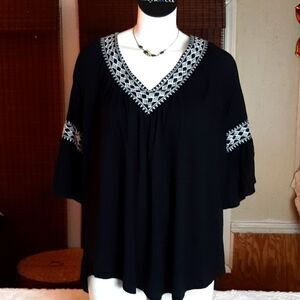 G.C.DIRECTIONS  Embroidery Open Shoulders Cotton Blue   Peasant ‎ Top   …